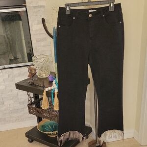 Forever 21 Black Flare Jeans with Rhibstone Fringe Hem